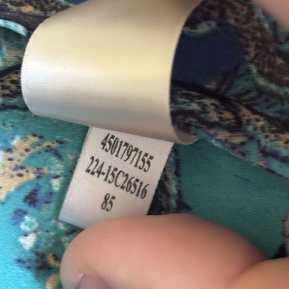 Chicos Open Wrap Top Asian Inspired Art to Wear SZ 1 Boho Blue Colorful Glam 90s - Picture 13 of 13